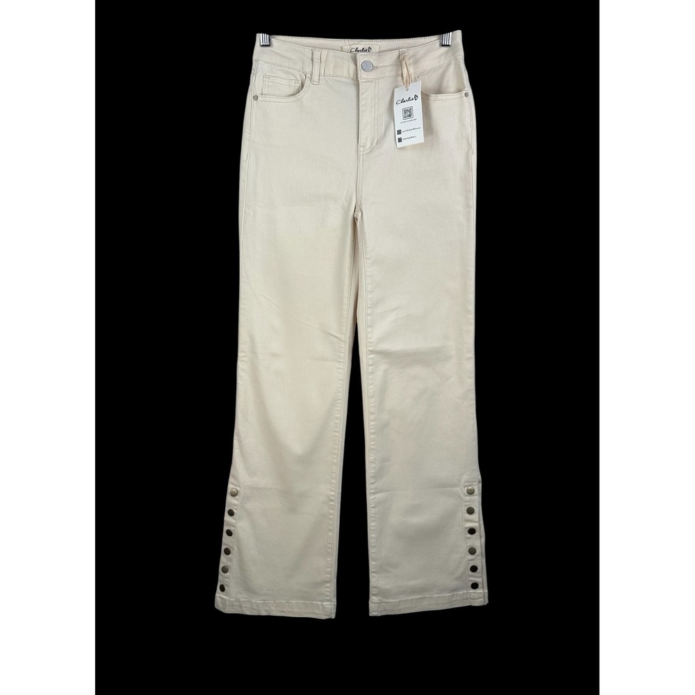Charlie B straight Flare Leg Jeans sz 4 cream boho minimalist old money